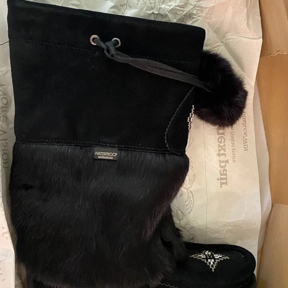 MANITOBAH MUKLUKS CANADA SNOWY OWL WATERPROOF BLACK WINTER HIGH FASHION BOOT 8 - Picture 8 of 16